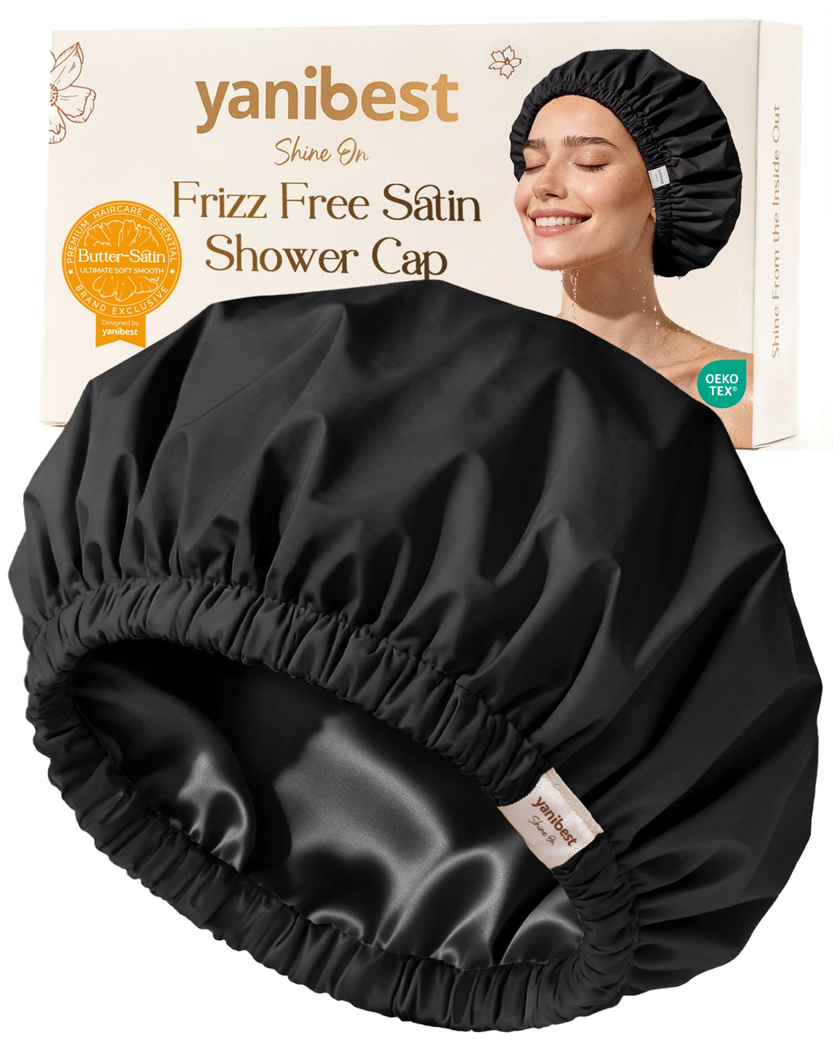 Yanibest Satin Lined Shower Cap, Shower Caps for Women Reusable Waterproof