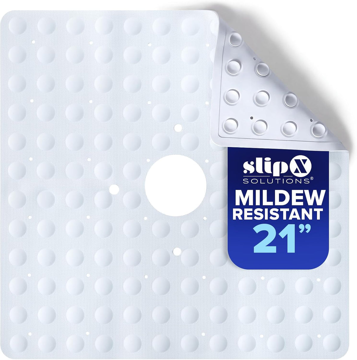 SlipX Solutions 21"x21" Mildew Resistant Non Slip Shower Stall Mat, White