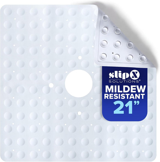 SlipX Solutions 21"x21" Mildew Resistant Non Slip Shower Stall Mat, White