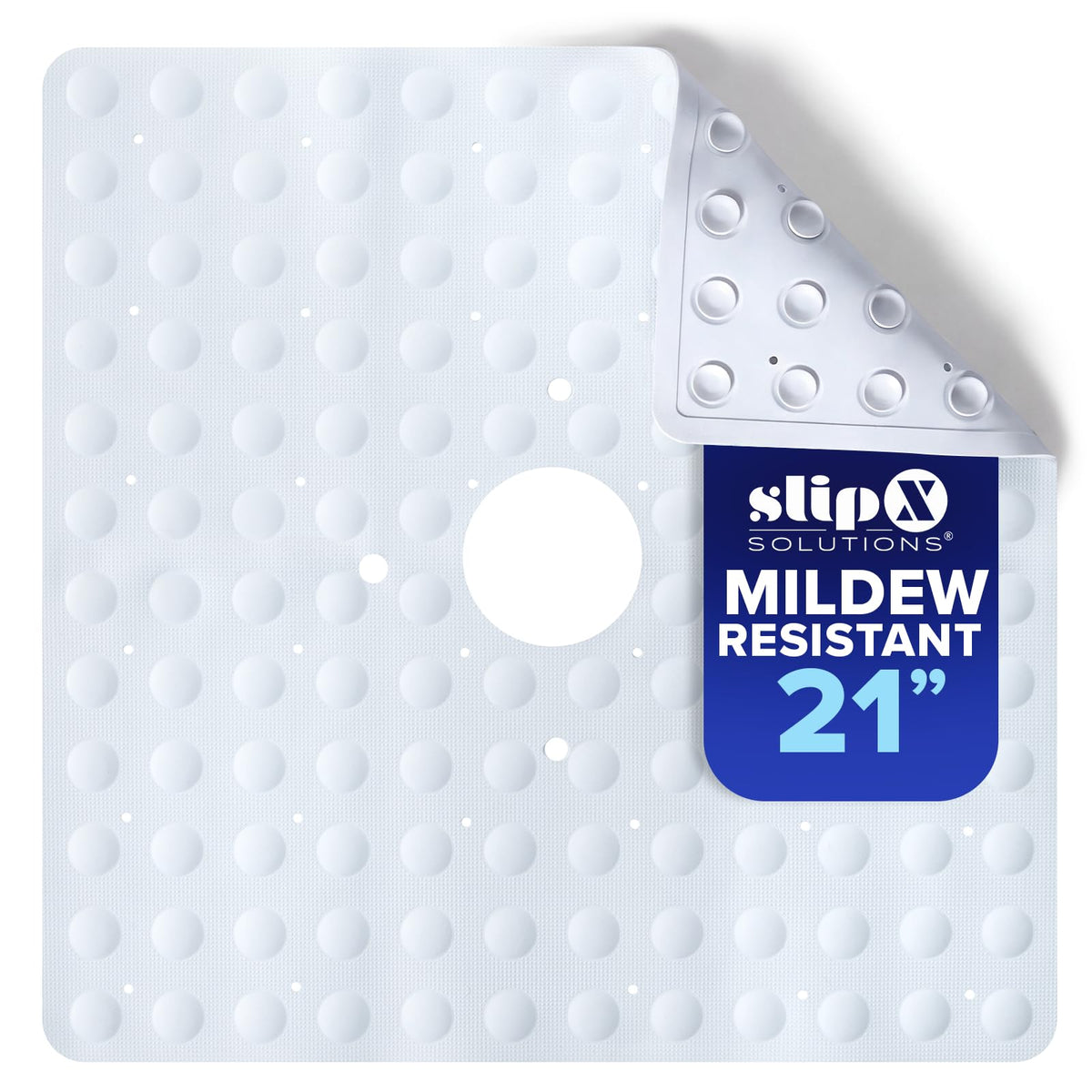 SlipX Solutions 21"x21" Mildew Resistant Non Slip Shower Stall Mat, White