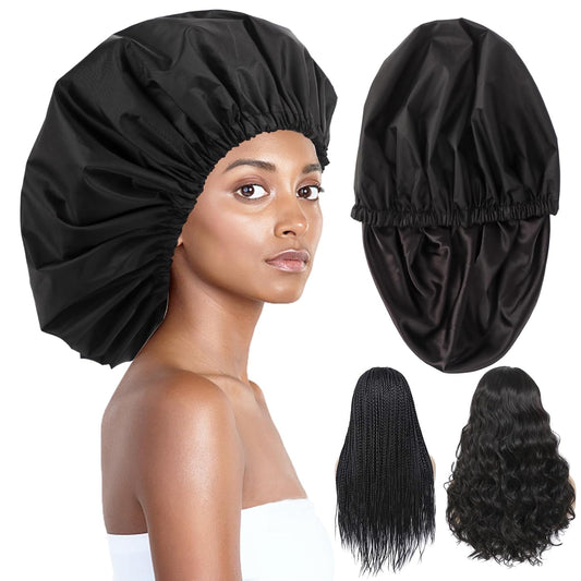 Shower Cap for Women Men Reusable Waterproof Bath Cap for Long Hair Braids