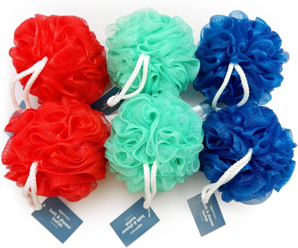 Amazon Basics Exfoliating Bath and Shower Loofah, Multicolor, Pack of 6