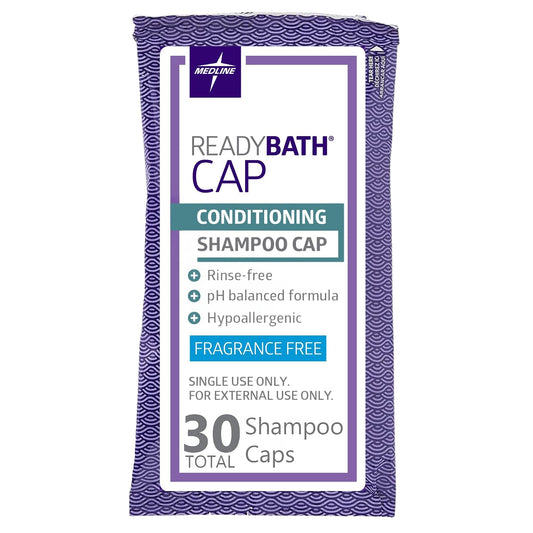 Medline ReadyBath Unscented Rinse-Free Shampoo Cap with Conditioner, 30 Count