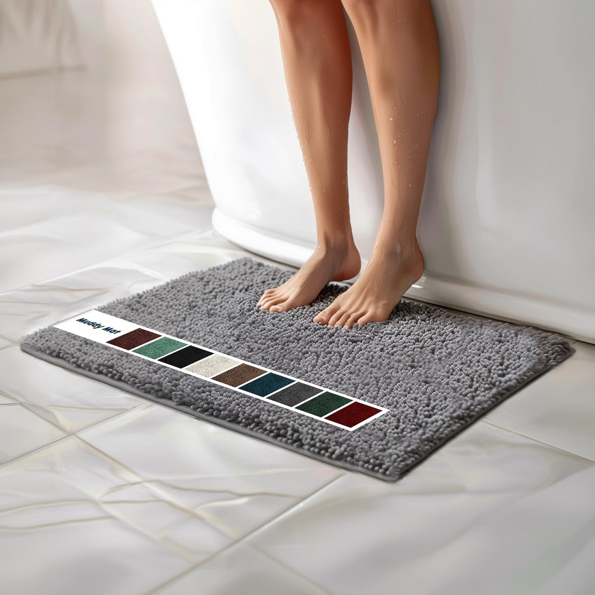 Muddy Mat Chenille Bathroom Rugs Quick Dry Microfiber Mats Non Slip Washable, Extra Thick, Soft and Highly Absorbent Bath Mats for Bathroom, Kitchen, and Shower Floor - Grey Medium 30"X19"