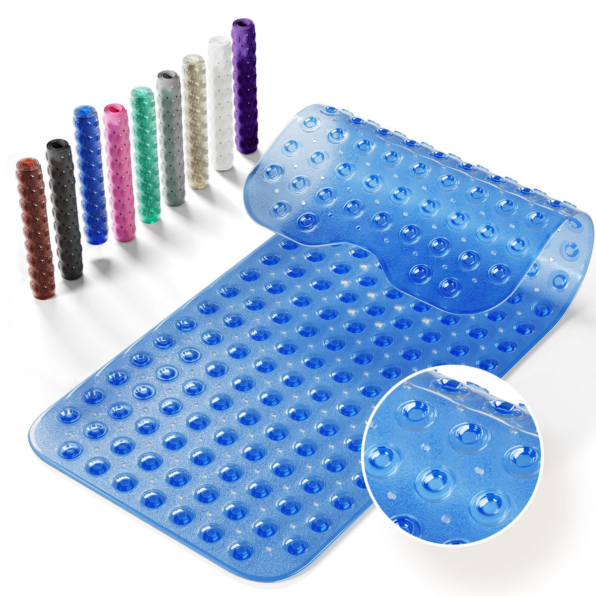 Non-Slip Bath Tub Mat, 39x16 Inch Extra Large Shower Mat with Drain Holes & Suction Cups, Machine Washable, Pink