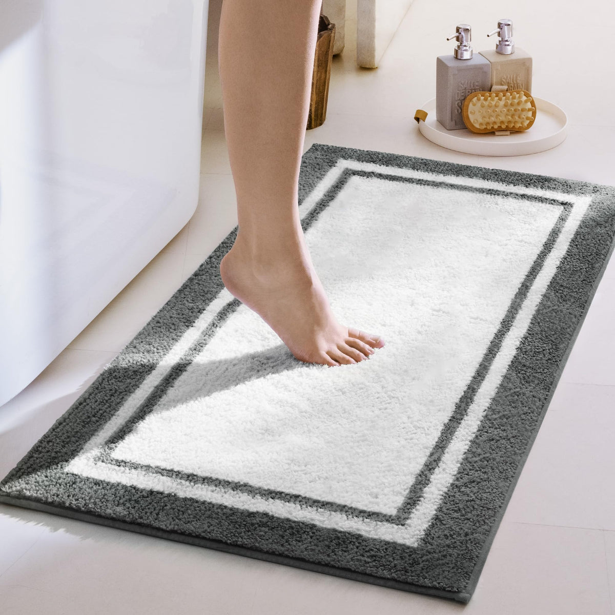 GRANNY SAYS Blue Bathroom Rug 16" x 24", Non-Slip Microfiber Bath Mat