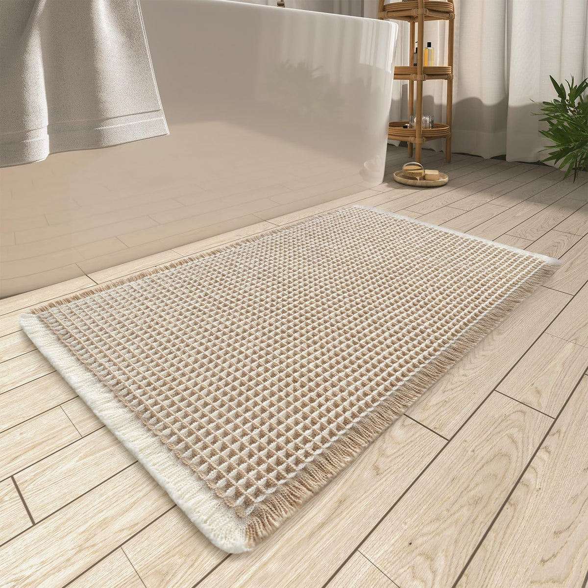 Upgraded Waffle Bath Mat Ultra Absorbent Non Slip Bathroom Mat, 18" x 30"