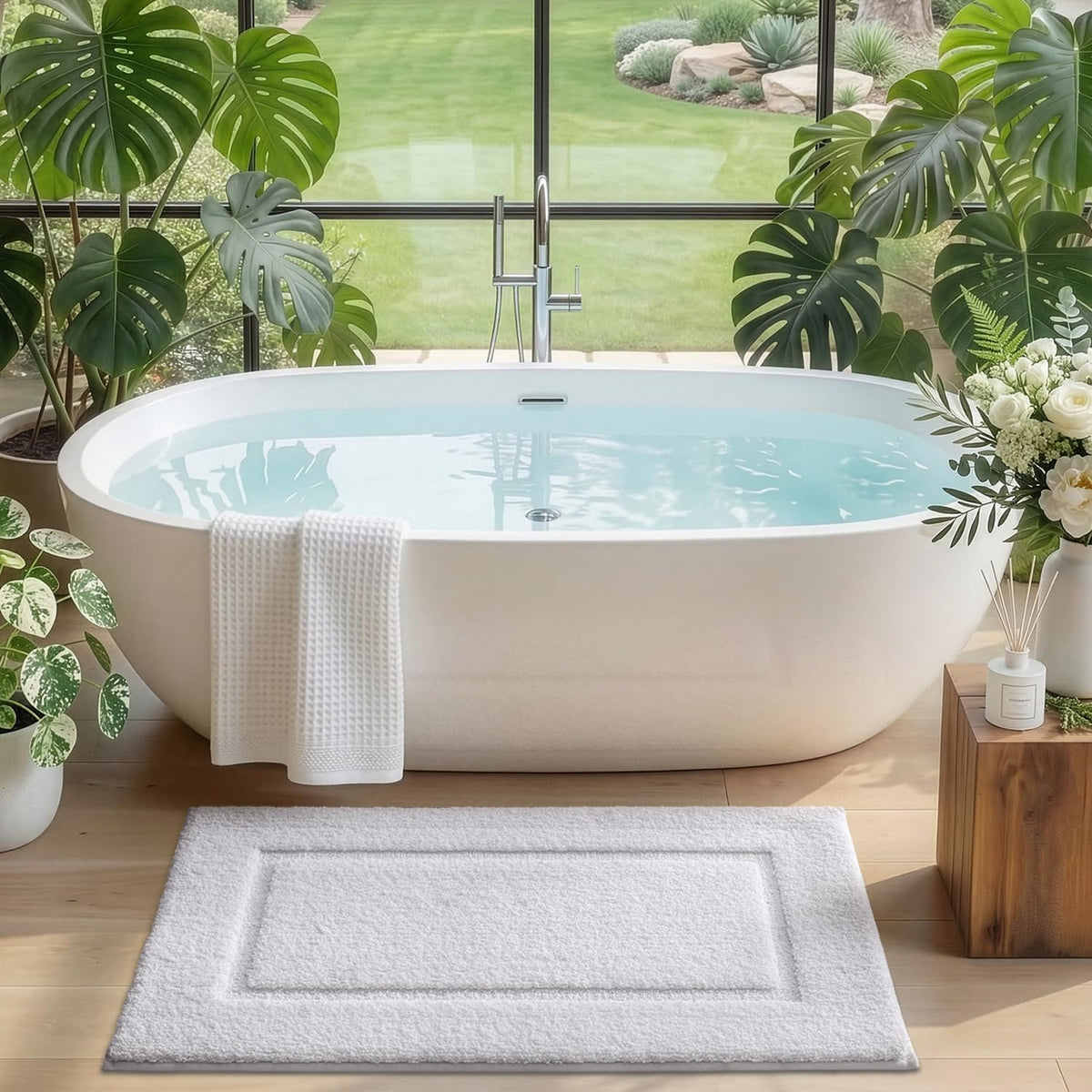 DEXI Bath Mat 24x16, Soft Absorbent Bathroom Rugs Non Slip, White