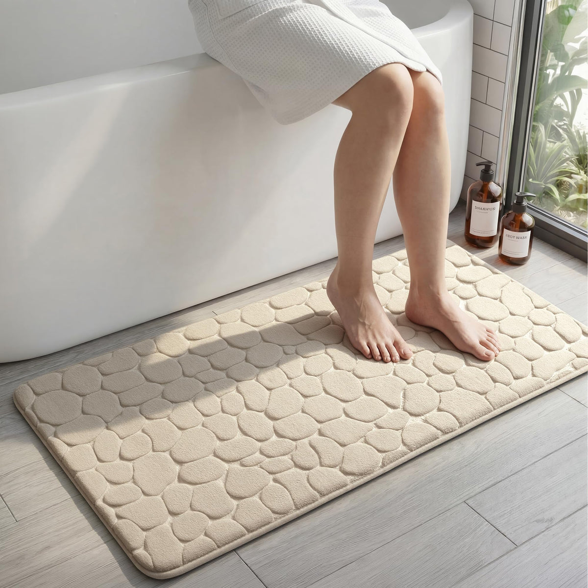 YIHOUSE Bathroom Mat Rug, Memory Foam Bath Mat, Non-Slip Bathroom Floor Mats, Cobblestone Bath Mats Absorbent Bath Rugs Washable Quick Dry (17x24,Dark Gray)