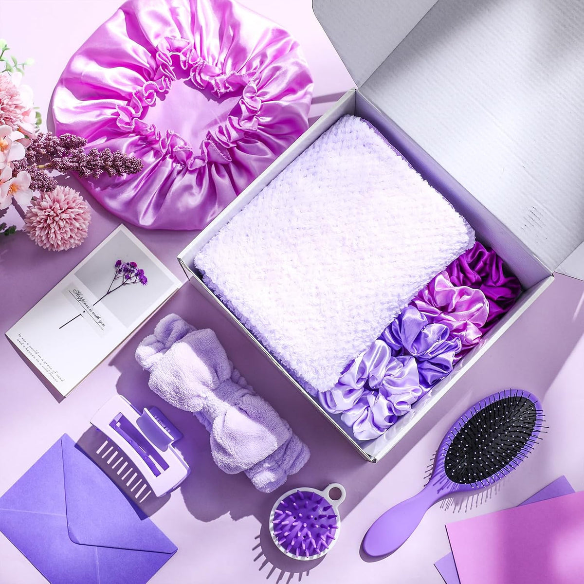 Sawysine 12 Pcs Hair Care Set for Women, Purple Spa Gift Kit