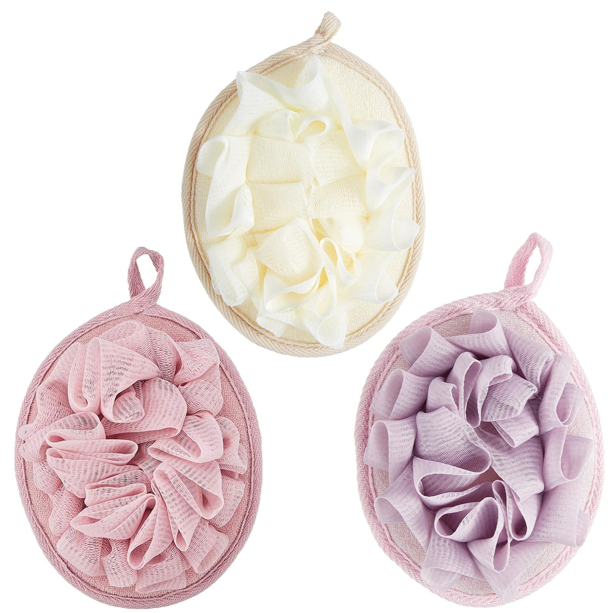 Boao 6 Pcs Bath Shower Pouf Sponge Mesh Pouf Shower Ball Exfoliating Body Sponge Pad Scrubber Glove with Flower Bath Ball (Multi-Color)