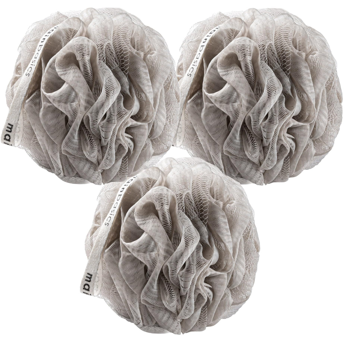 MainBasics Shower Loofah Sponge Pouf, Set of 3, Earthy Love