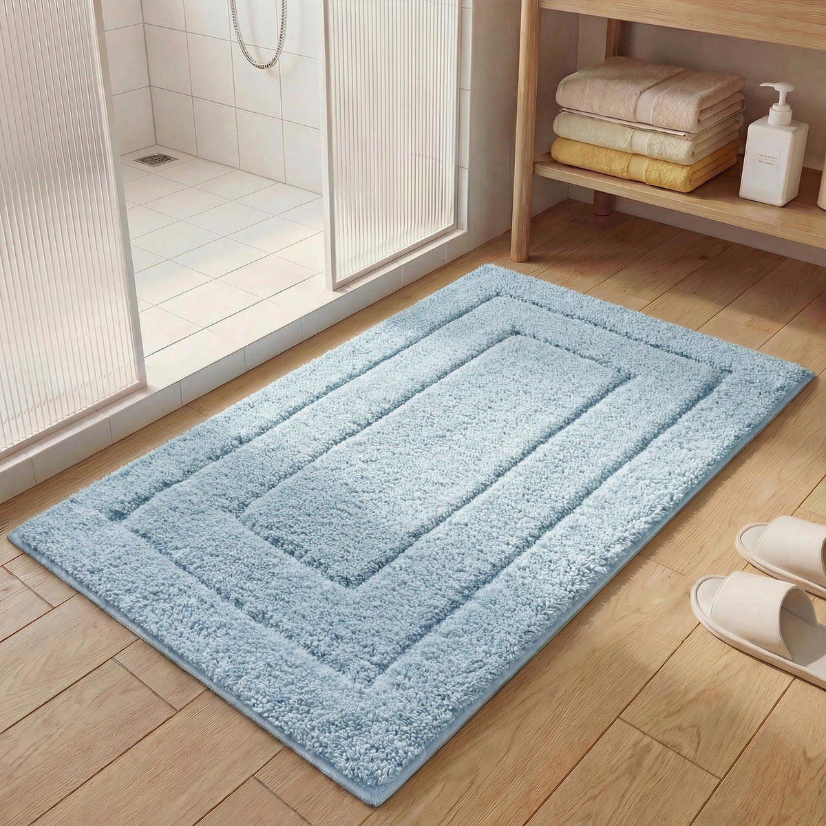 GRANNY SAYS Blue Bathroom Rug 16" x 24", Non-Slip Microfiber Bath Mat