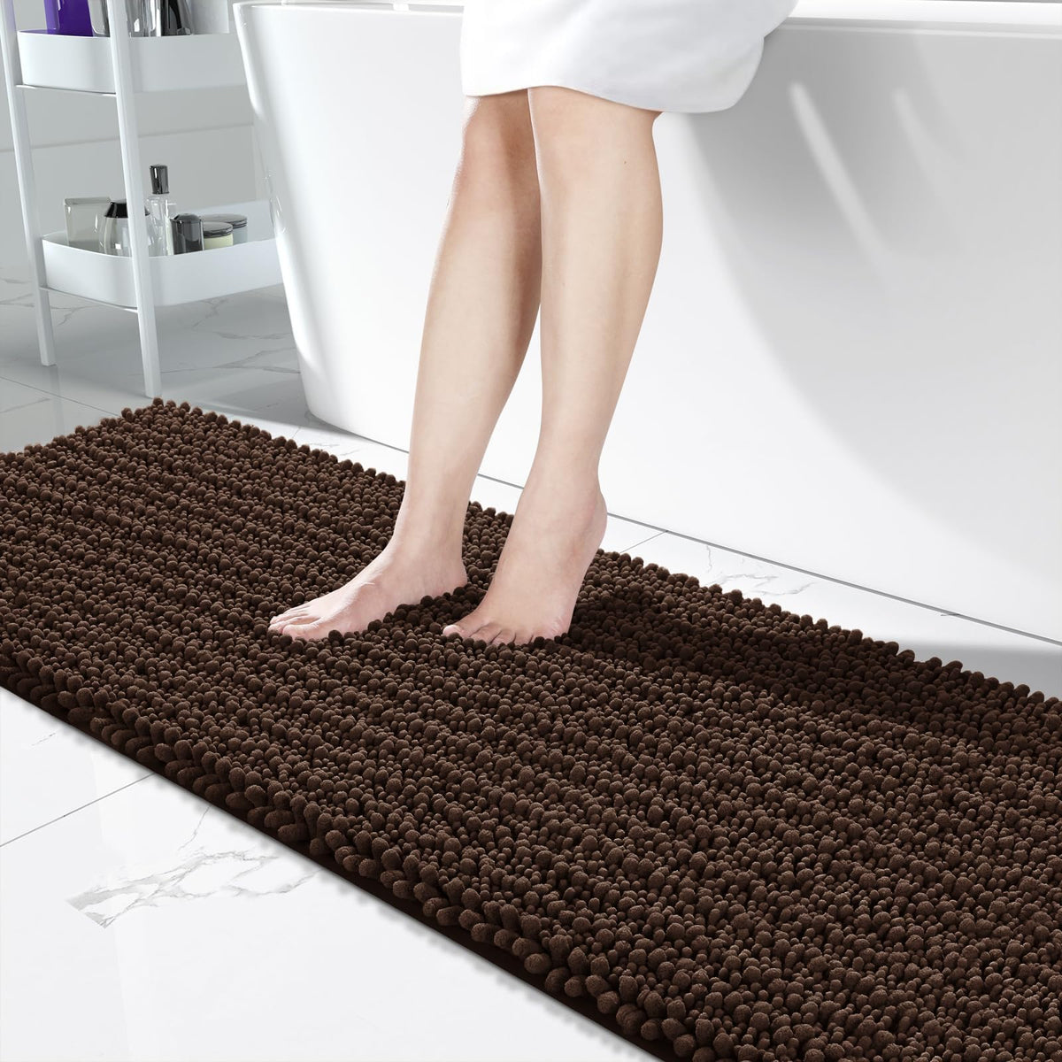 Yimobra Bathroom Rugs Non Slip Washable 32x20 Inch - Ultra Soft Absorbent Chenille Bath Mat, Quick Dry Shaggy Floor Carpet for Tub Shower, Gray Home Decor Accessories