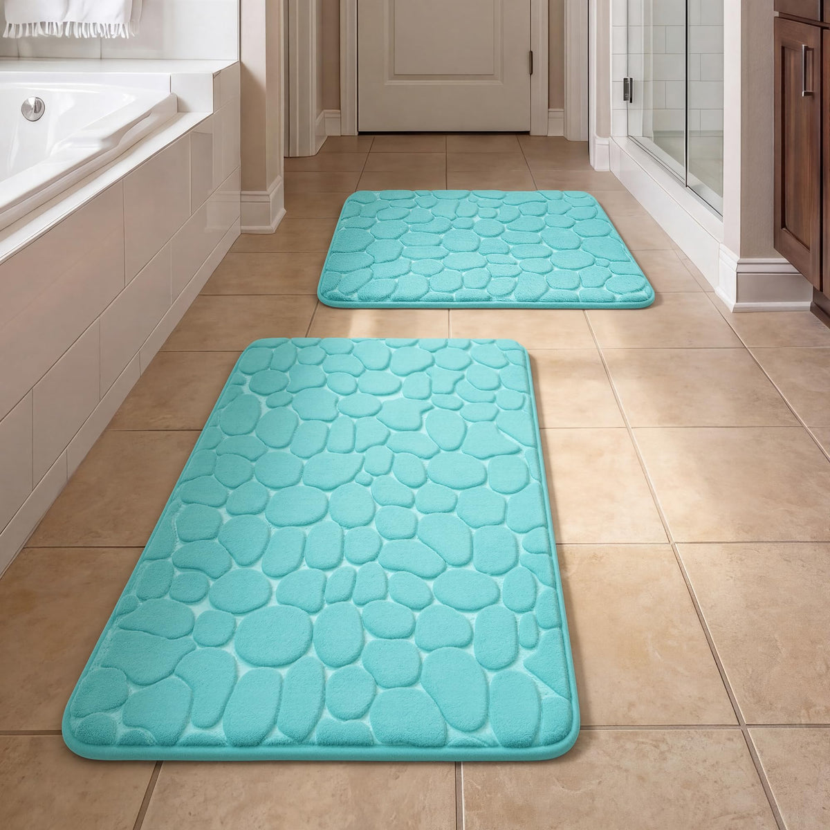 YIHOUSE Bathroom Mat Rug, Memory Foam Bath Mat, Non-Slip Bathroom Floor Mats, Cobblestone Bath Mats Absorbent Bath Rugs Washable Quick Dry (17x24,Dark Gray)