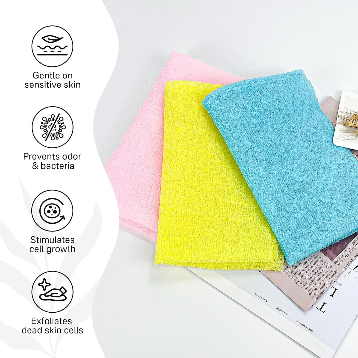 Yiclick Exfoliating Washcloth Towel, Japanese Exfoliating Wash Cloth, Korean Body Scrubber Exfoliator, Back Scrubber Washer for Shower Bath, Body Scrub African Net Sponge Loofah Luffa (Colors)