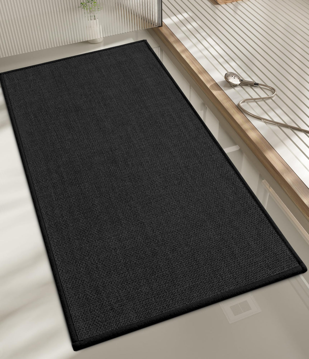 chakme Bathroom Rugs Mat 24x17, Ultra Thin Non Slip Bath Mat Small Quick Dry Absorbent Bath Mat for Bathroom Floor, (Black, 24"x17")