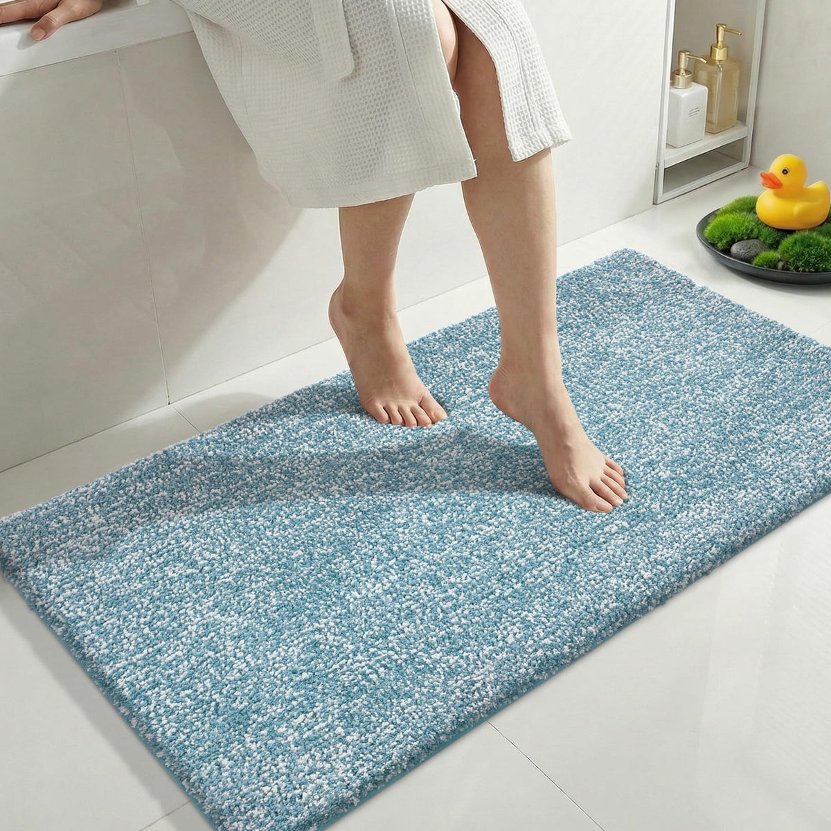 Yimobra Non Slip Machine Washable Bathroom Rug 24x17 Grey and White