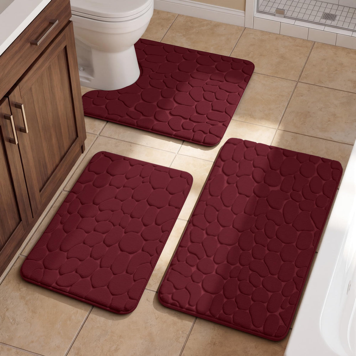 YIHOUSE Bathroom Mat Rug, Memory Foam Bath Mat, Non-Slip Bathroom Floor Mats, Cobblestone Bath Mats Absorbent Bath Rugs Washable Quick Dry (17x24,Dark Gray)