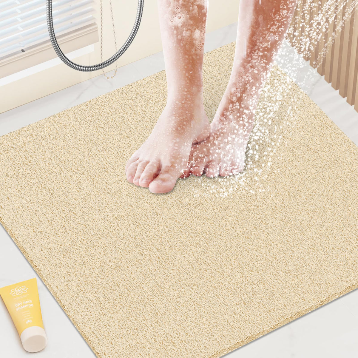 Shower Mat Bathtub Mat Non-Slip,24x16 inch, Soft Tub Mat with Drain,PVC Loofah Bath Mat (Phthalate Free) for Tub and Bathroom,Quick Drying,Black