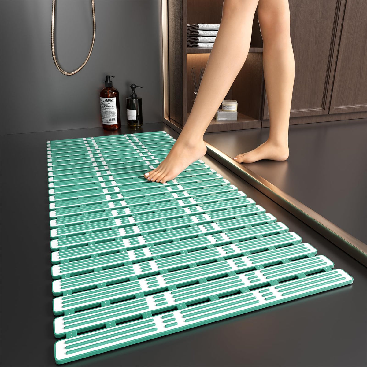 XIYUNTE Shower Mat Non Slip Bath Mat for Tub - 36 x 16 Inch Bathtub Mat Non Slip Shower Mat for Inside Shower, TPE Bath Mat with Powerful Suction Cup, Easy to Cut Bath Tub Mat, Grey