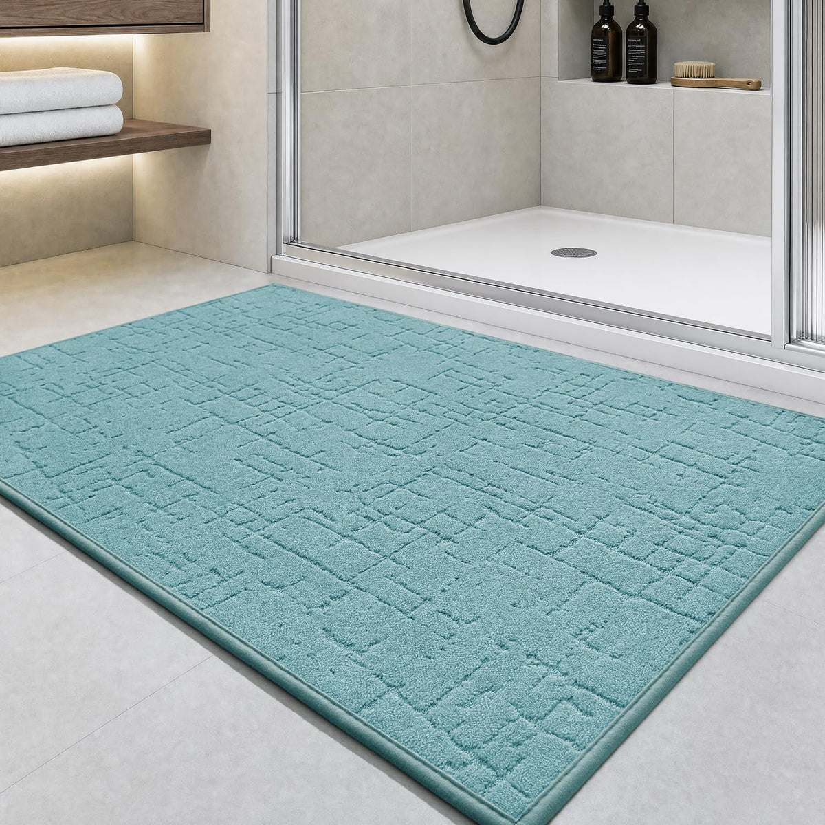 AMOAMI-Bath Mat-Absorbent Quick Dry Bathroom Floor Mats-Washable Rubber Backing Bath Mats for Bathroom Rugs Fit Under Door-Bath Rug for in Front of Sink Bathtub Shower Room, Grey 17''x24''