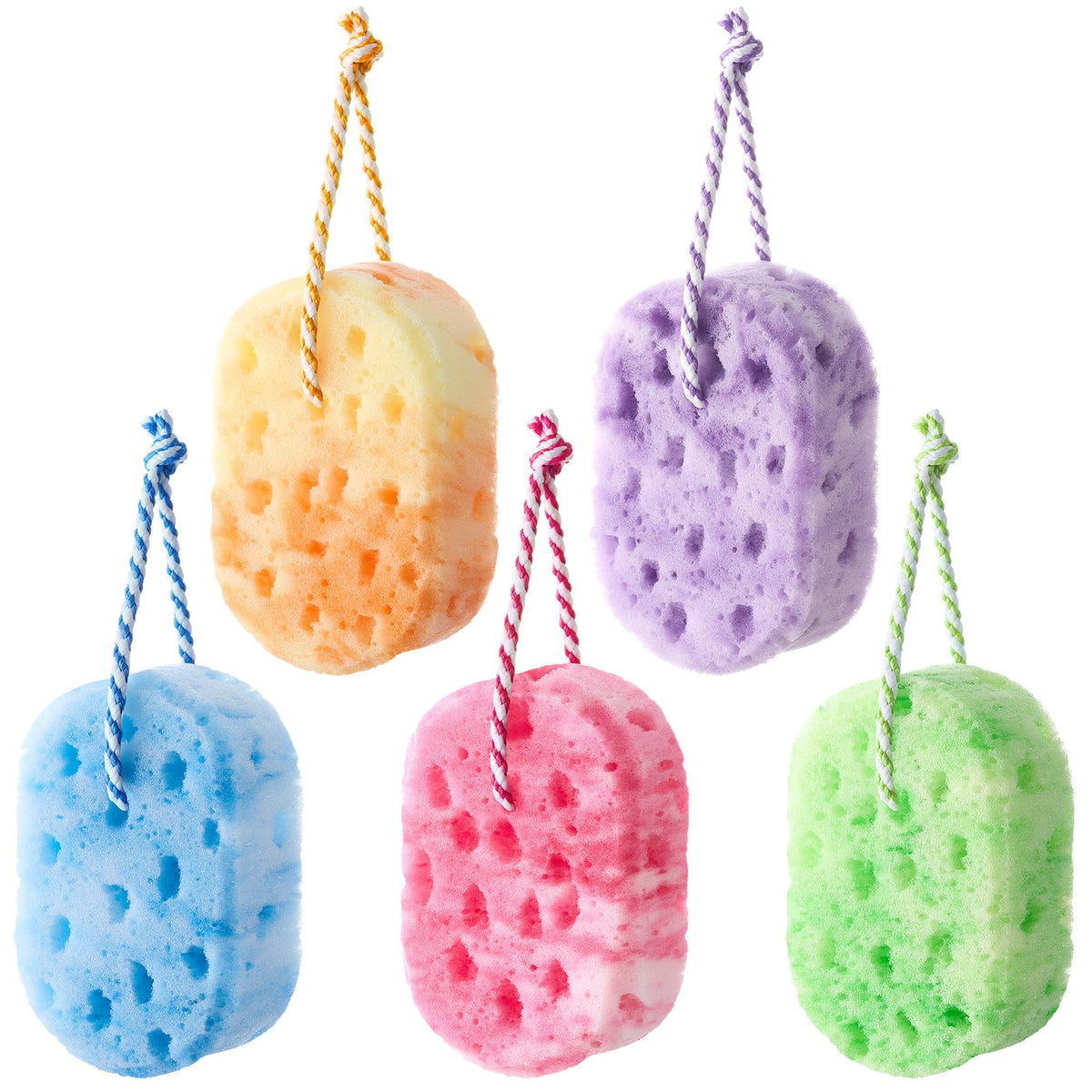 Boao 5 Pieces Soft Bath Sponge Shower Natural Gentle, Vibrant Color