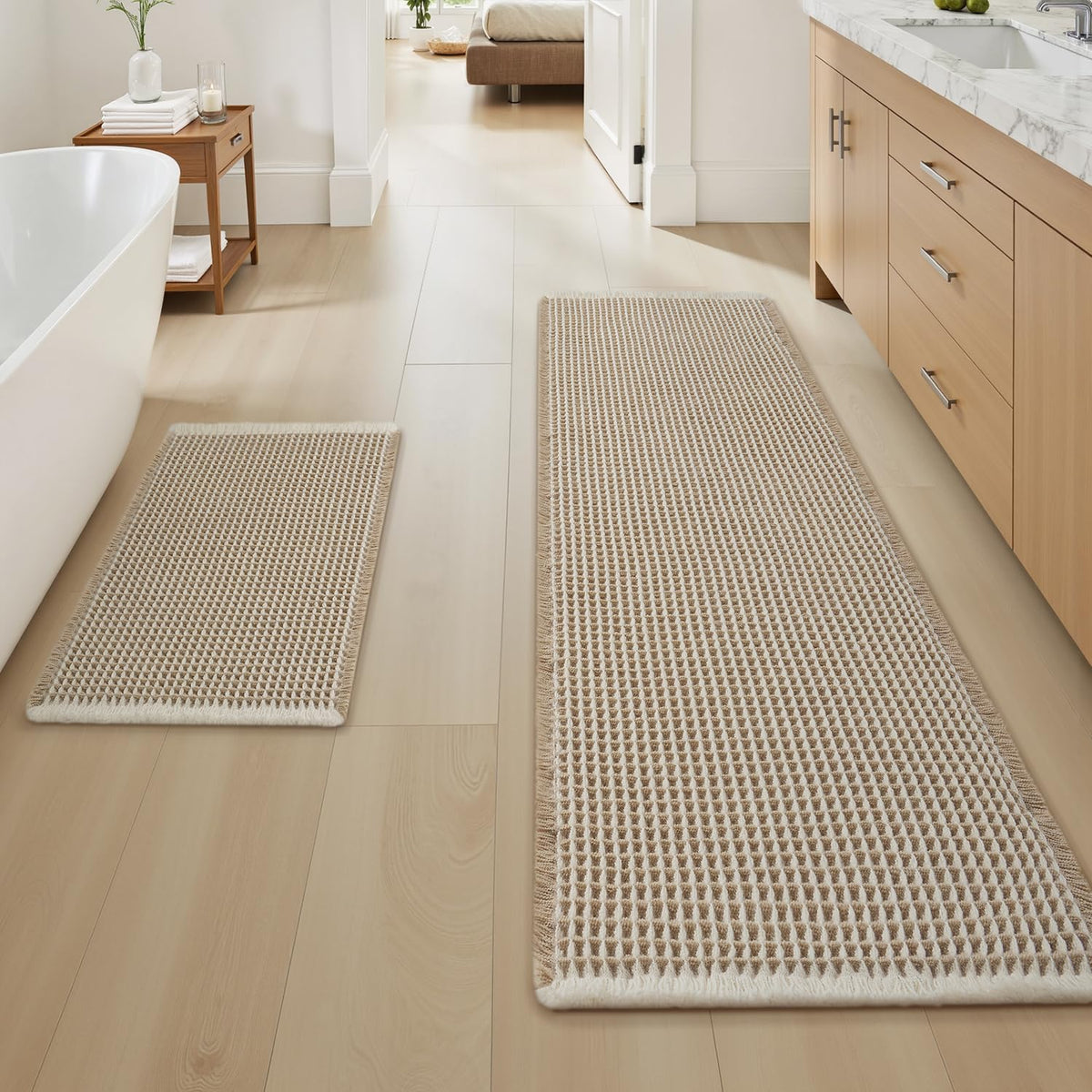 Upgraded Waffle Bath Mat Ultra Absorbent Non Slip Bathroom Mat, 18" x 30"