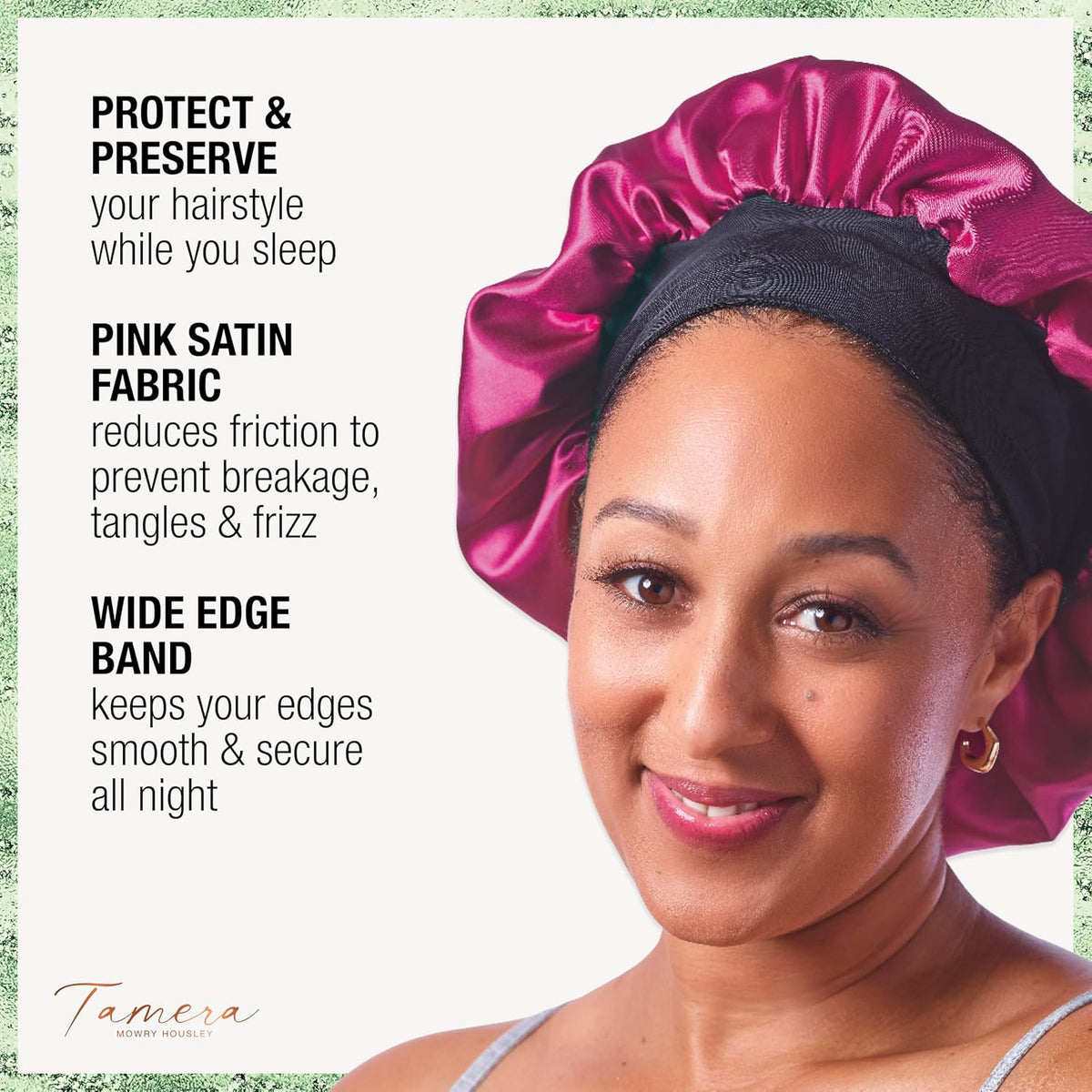 CONAIR x Tamera Mowry Housley Collection Satin Hair Bonnet with Bonus Pillowcase for Sleeping Set - Use on long and short lengths - preserve curls and braids - sleep cap for women - 2 piece bundle
