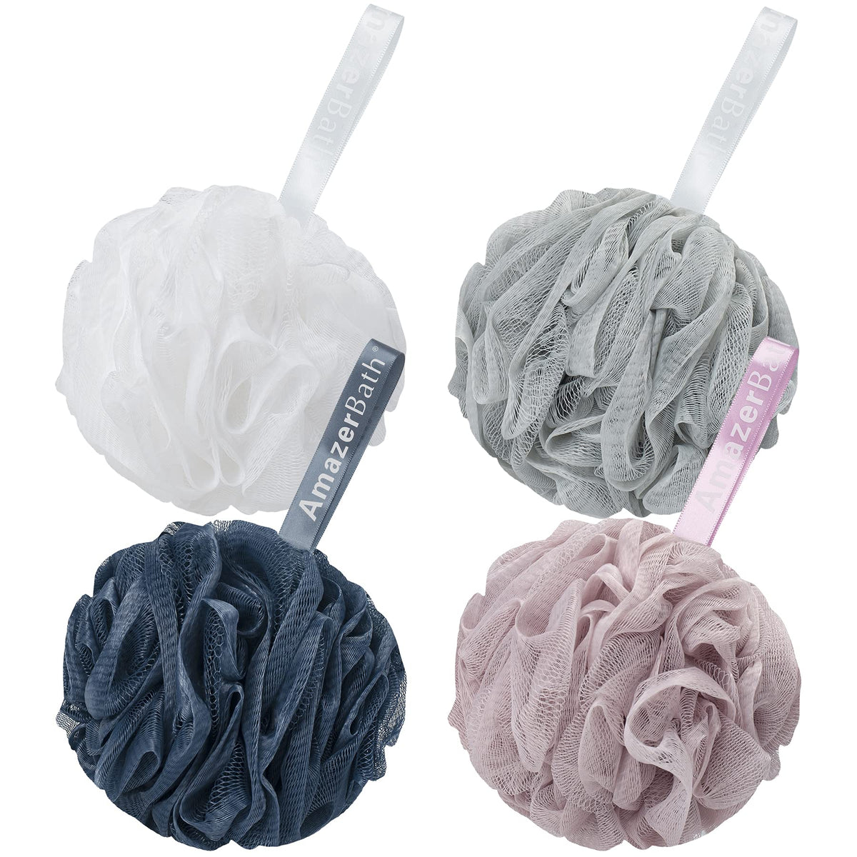 AmazerBath Loofah Sponge 75g/Piece, Exfoliating Bath Sponge Body Scrubber - Loofa Set of 4 Flower Color (Large, Green-Purple)