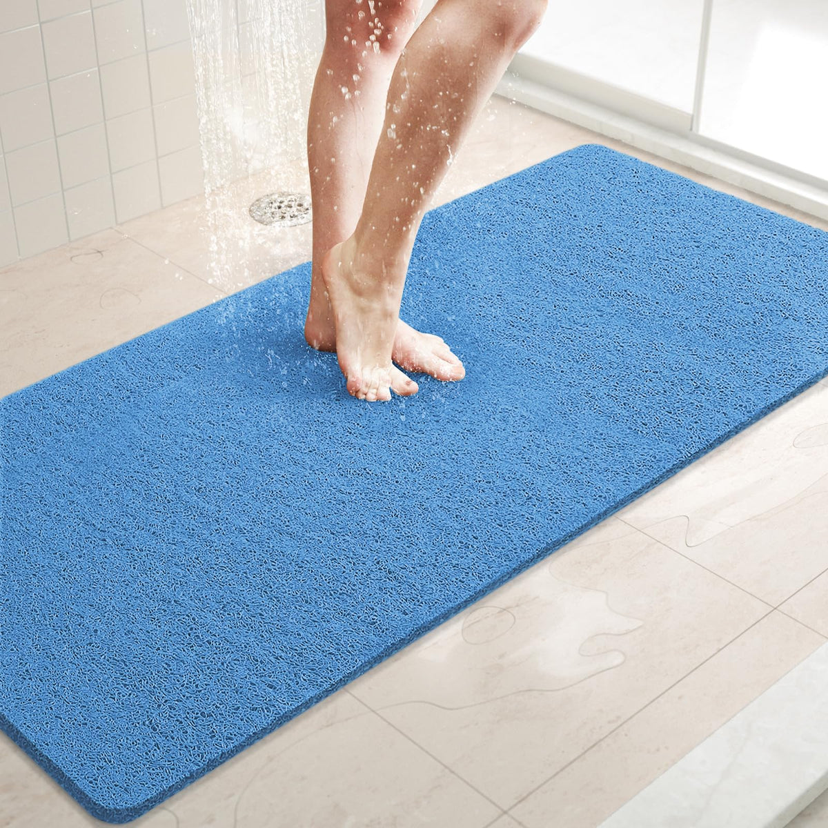 LuxStep Shower Mat Bathtub Mat,24x16 inch, Non-Slip Bath Mat with Drain, Quick Drying PVC Loofah Bathmat for Tub,Shower,Bathroom (Phthalate Free,Grey)
