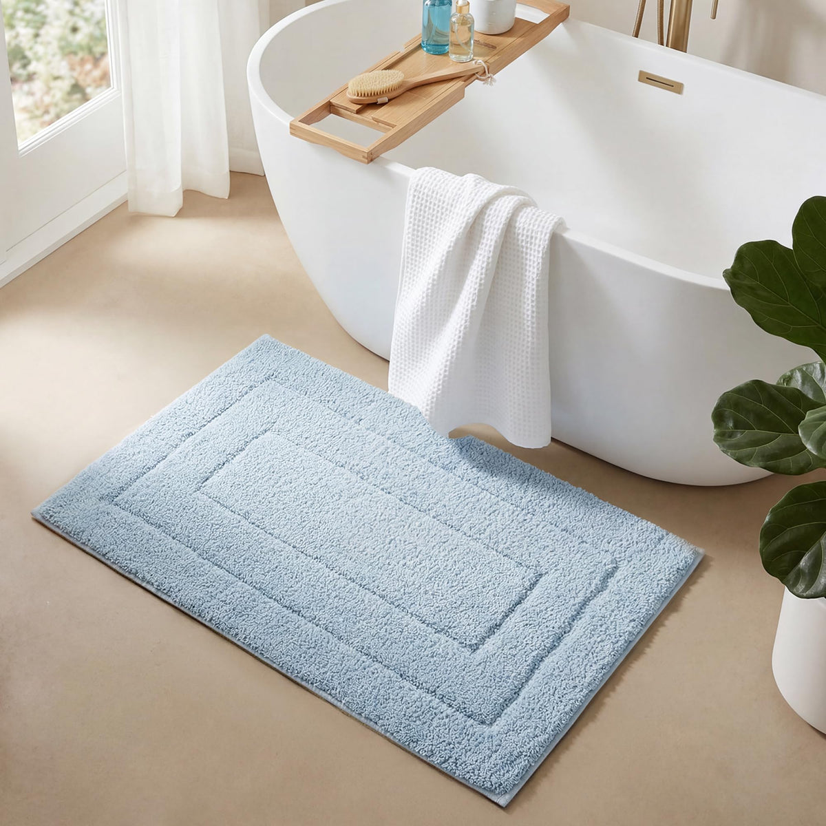 GRANNY SAYS Blue Bathroom Rug 16" x 24", Non-Slip Microfiber Bath Mat