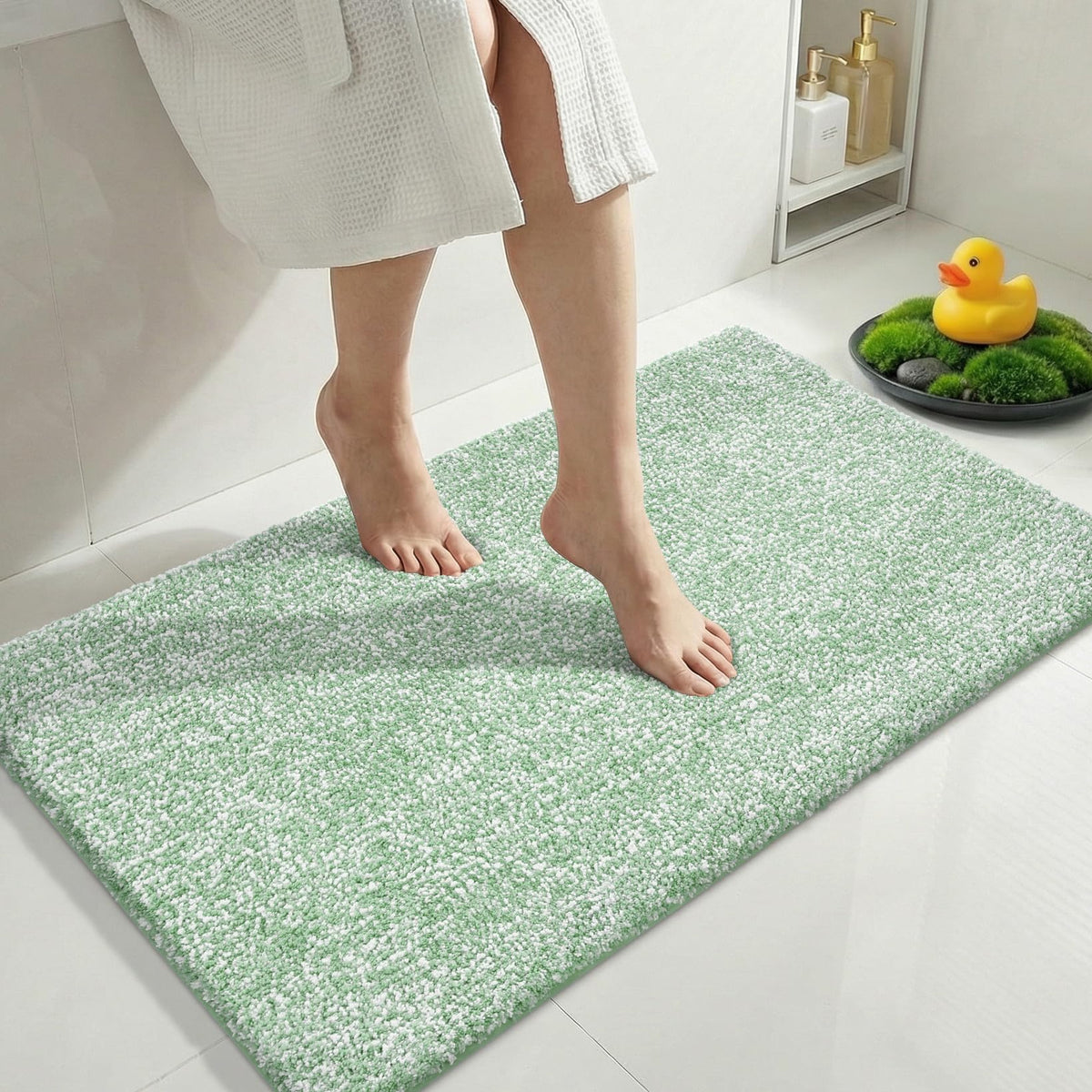Yimobra Non Slip Machine Washable Bathroom Rug 24x17 Grey and White