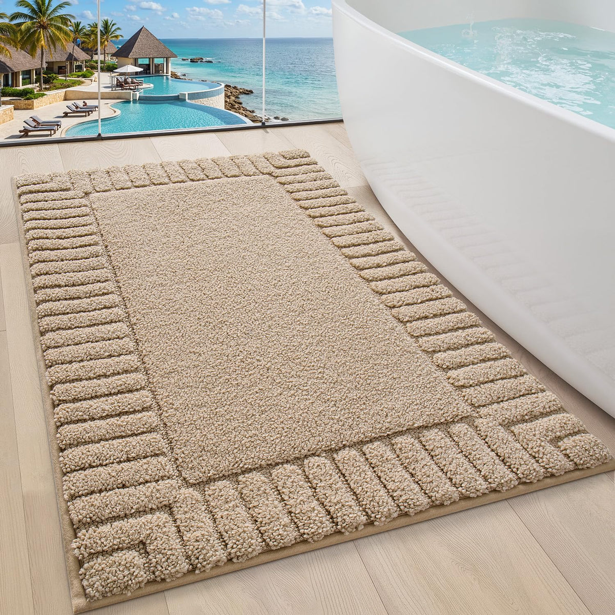 LUMI Soft Bathroom Rugs Absorbent, Non Slip Bath Mat 16x24, Beige