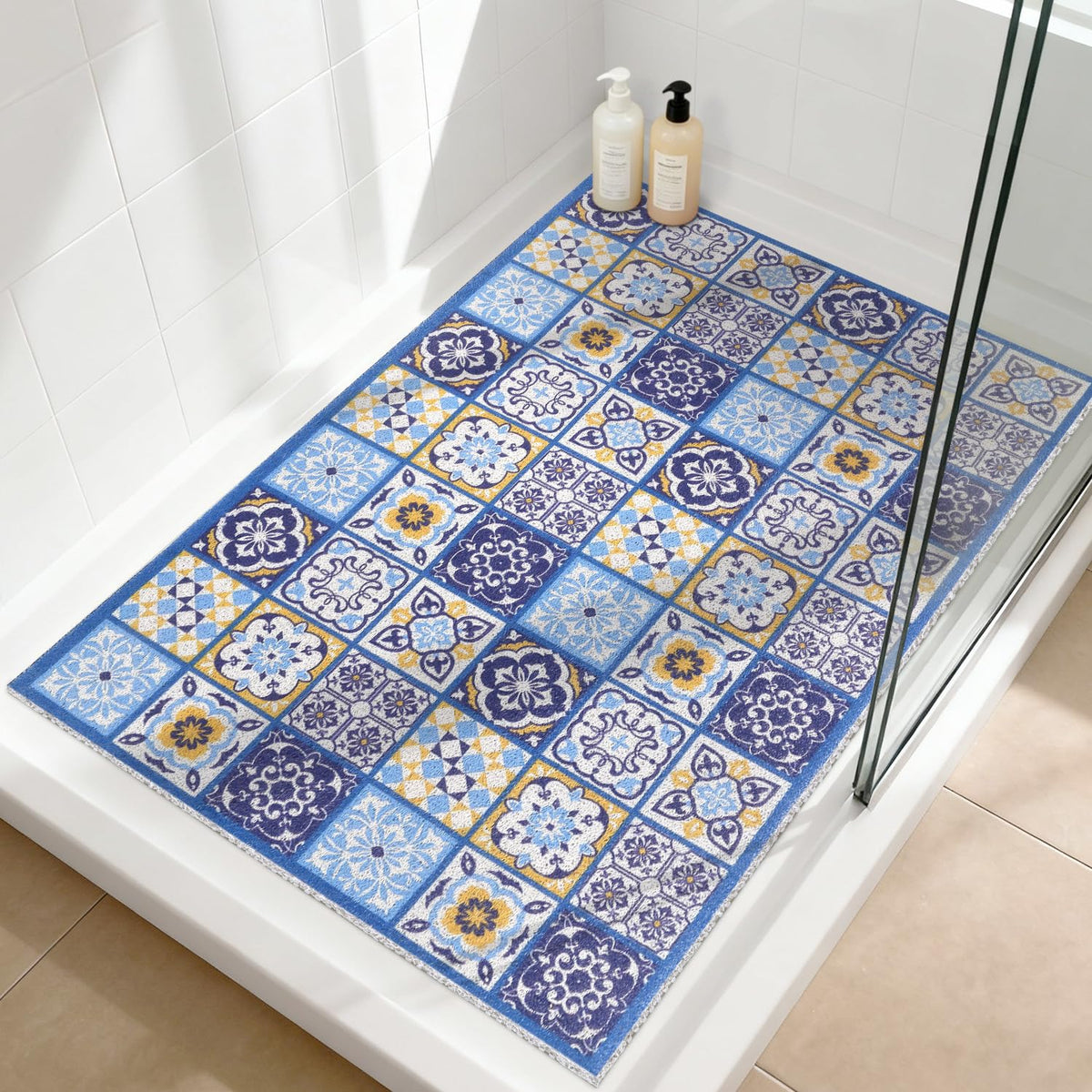 Shower Mat Non-Slip, Soft Comfort Bath Mat with Drainage Holes, PVC Loofah Massage Bathtub Mat for Shower, Tub, Bathroom, Wet Areas, Quick Drying
