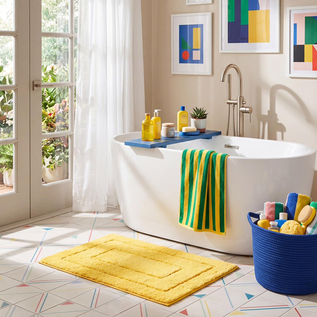 GRANNY SAYS Blue Bathroom Rug 16" x 24", Non-Slip Microfiber Bath Mat