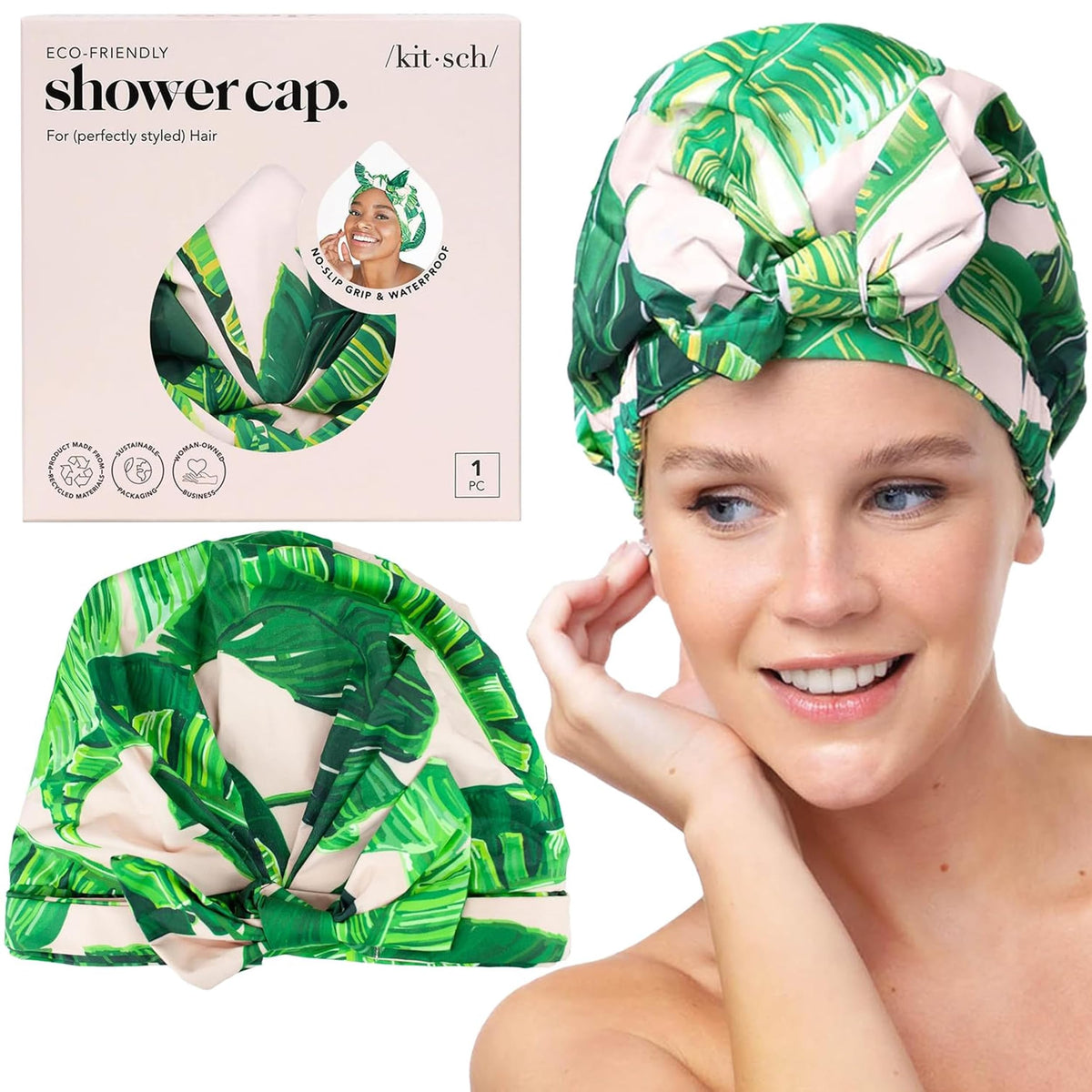 Kitsch Luxury Satin-Lined Flexi Shower Cap for Women - Terracotta Checker