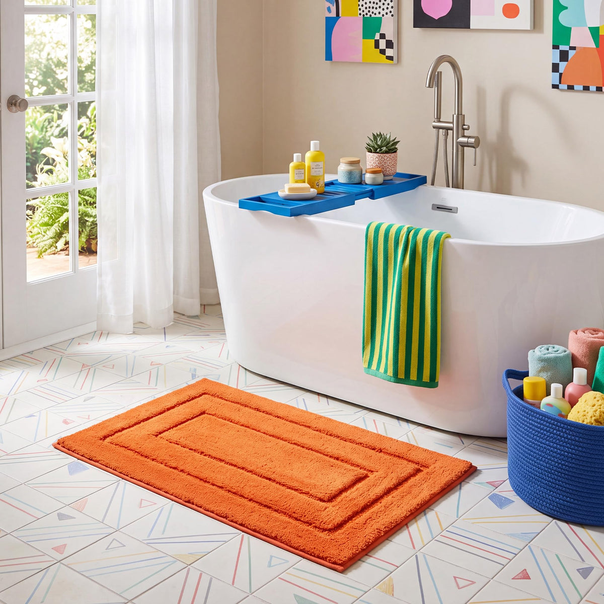 GRANNY SAYS Blue Bathroom Rug 16" x 24", Non-Slip Microfiber Bath Mat