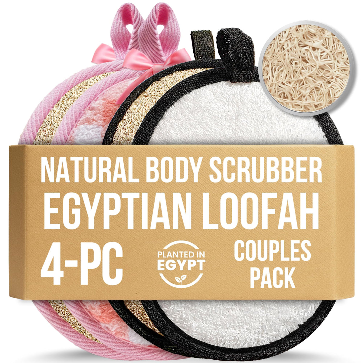 SERRENTO Loofah Body Scrubber Set - Egyptian Luffa Shower Sponge 2 Count