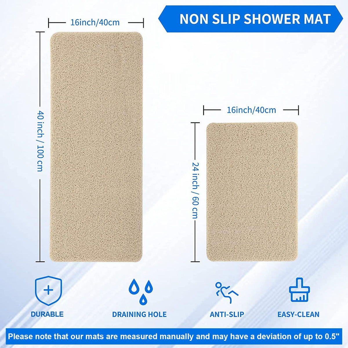 Hargiis Non Slip Bathtub Mat, Anti Slip Shower Mat, Fast Drying Bath Tub Mats, Foot Scrubber Mat, Anti Slip Mat for Tub, Floor, Bathroom, Home, Kitchen, Hotel (Beige 24"x16")