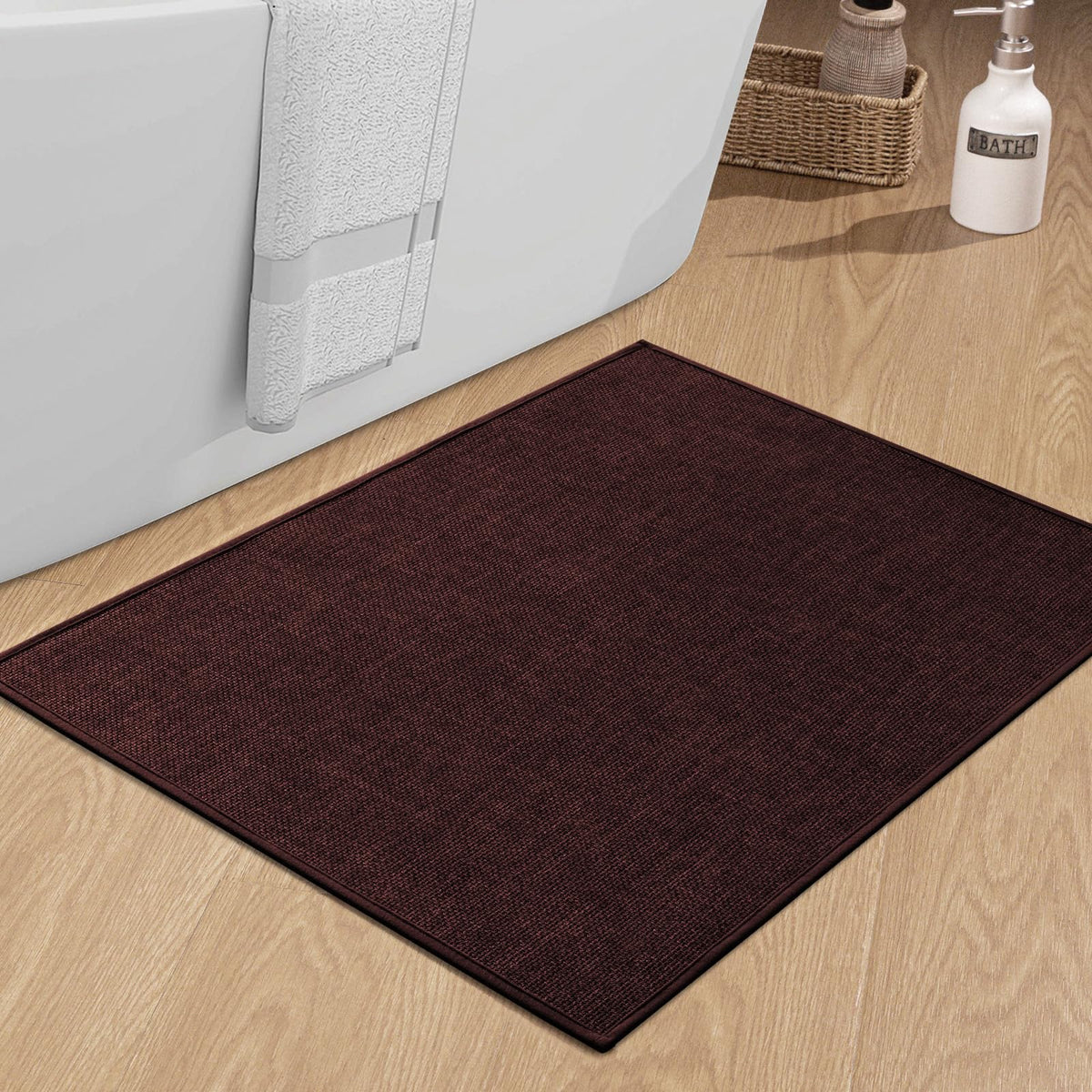chakme Bathroom Rugs Mat 24x17, Ultra Thin Non Slip Bath Mat Small Quick Dry Absorbent Bath Mat for Bathroom Floor, (Black, 24"x17")