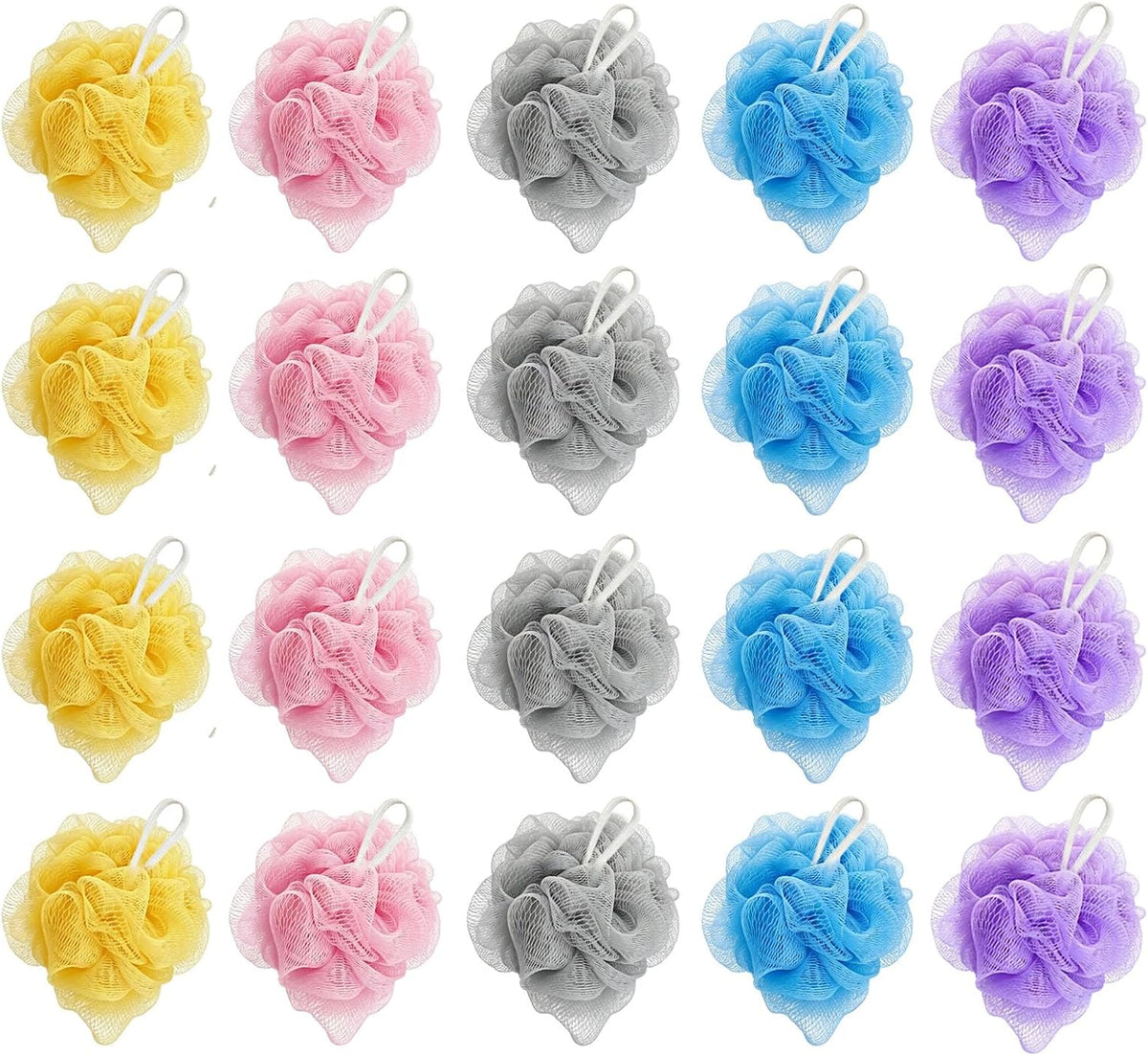 20 Pack Mini Loofah Sponge for Shower, Travel Size Bath Sponges Mesh Shower Puff Bath Pouf with Hanging Loop, Body Scrubber for Kids Women Men