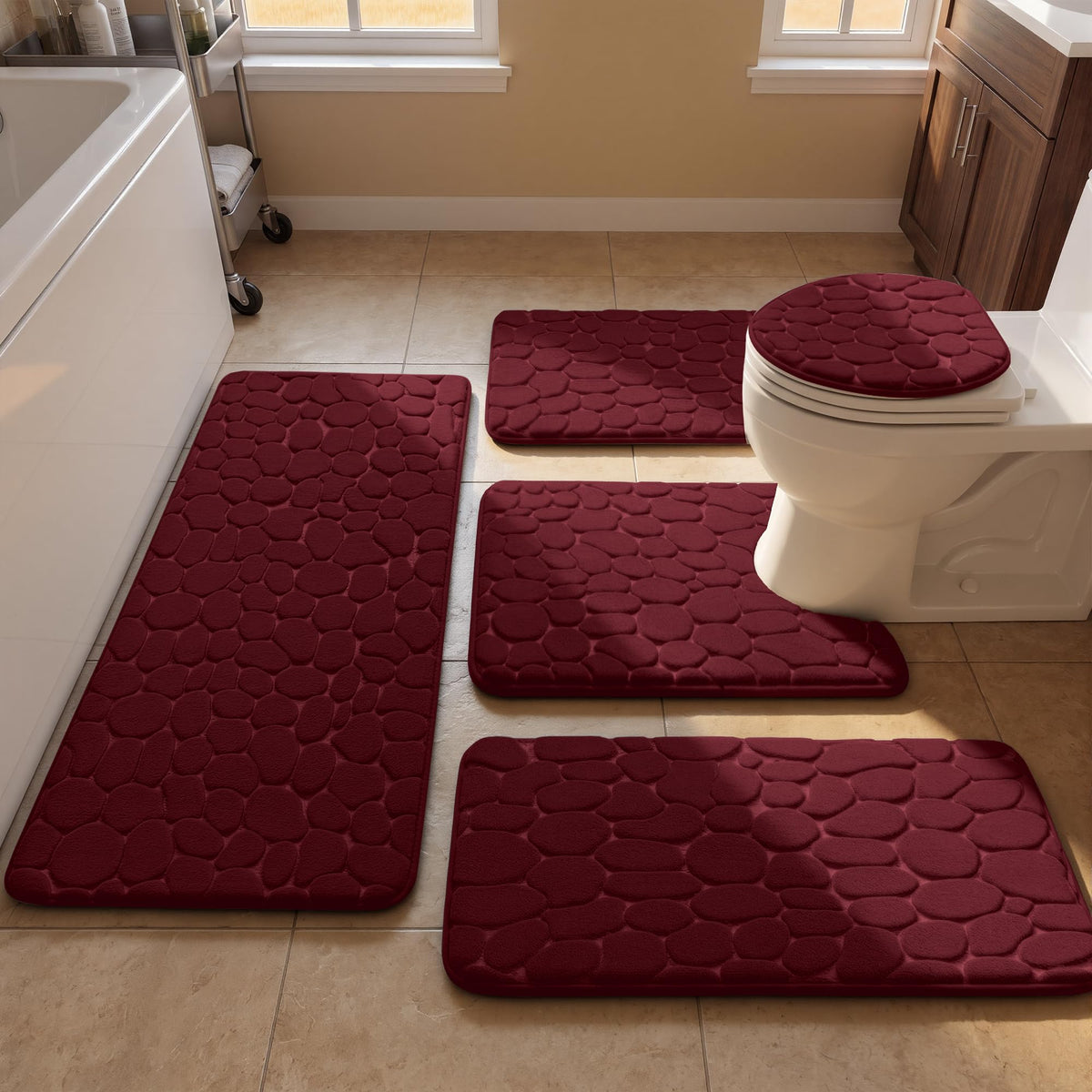 YIHOUSE Bathroom Mat Rug, Memory Foam Bath Mat, Non-Slip Bathroom Floor Mats, Cobblestone Bath Mats Absorbent Bath Rugs Washable Quick Dry (17x24,Dark Gray)