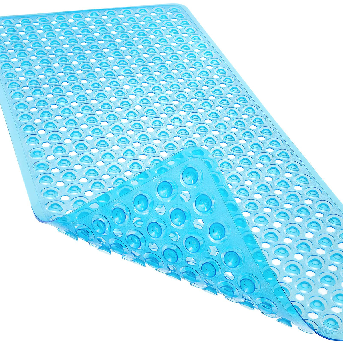 Non-Slip Bathtub and Shower Mats, Power Grip Bath Mat 35 x 16.3 Inch with Suction Cups and Drain Holes for Tub Bathroom Floor Safety, Machine Washable Soft Bathmat, Gray