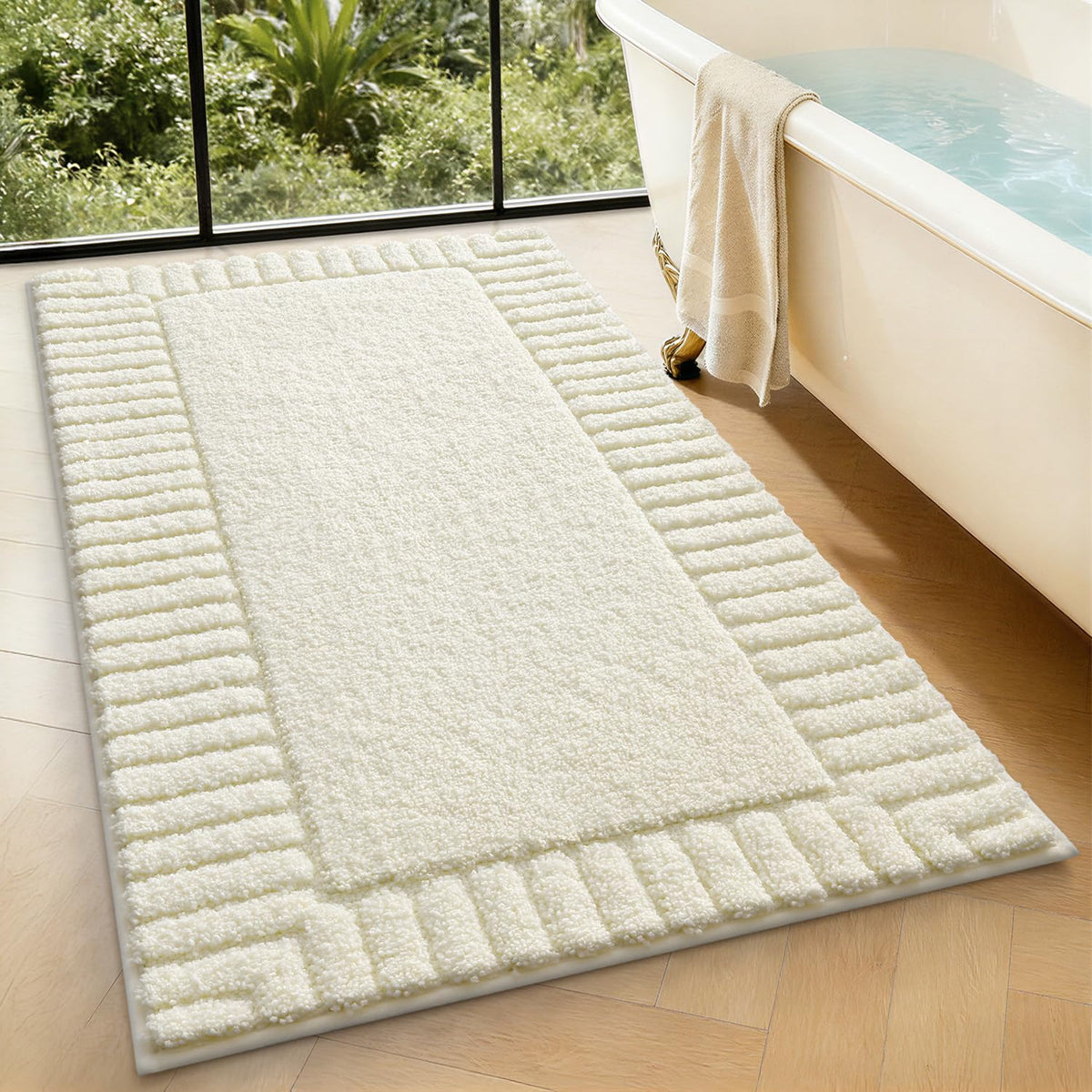 LUMI Soft Bathroom Rugs Absorbent, Non Slip Bath Mat 16x24, Beige