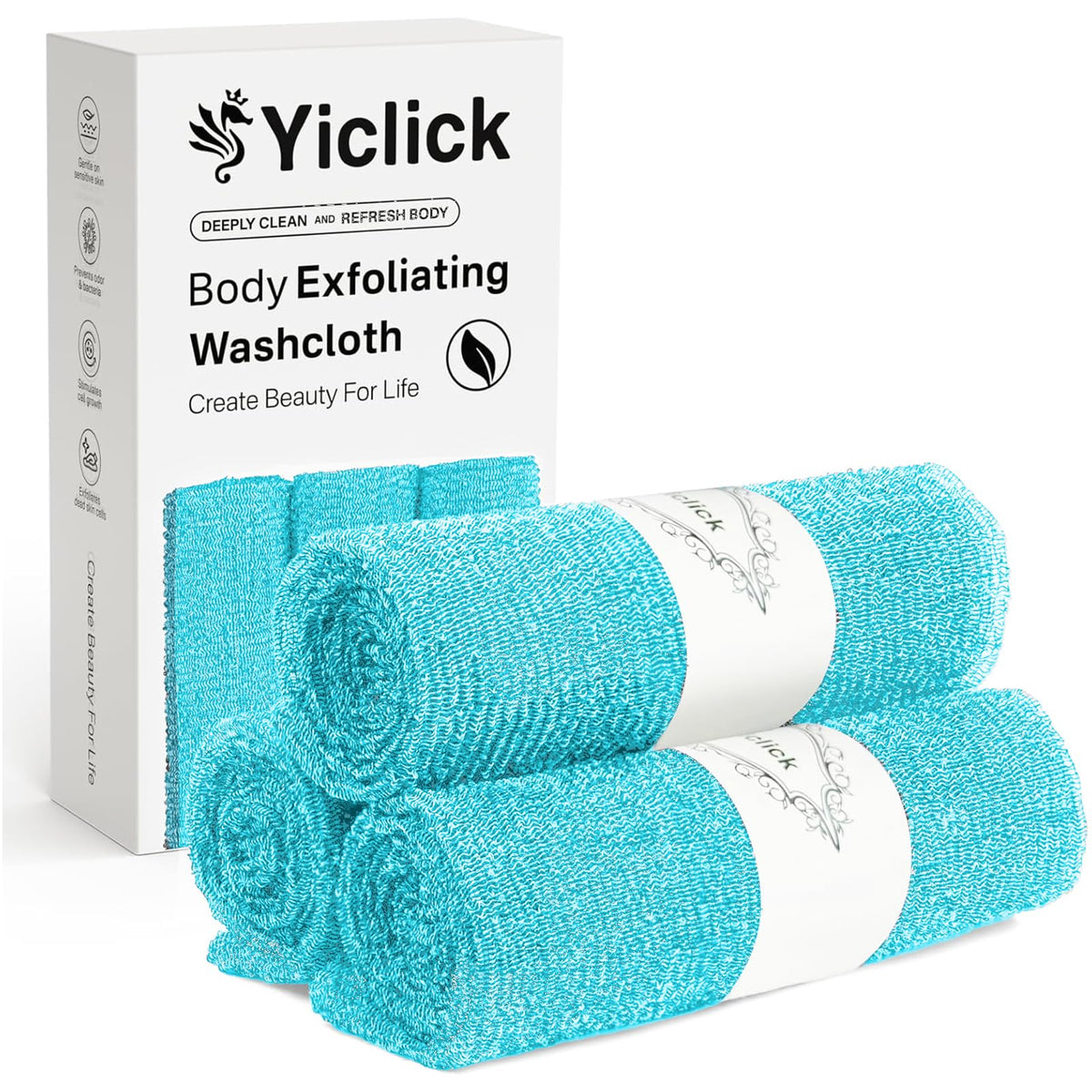 Yiclick Exfoliating Washcloth Towel, Japanese Exfoliating Wash Cloth, Korean Body Scrubber Exfoliator, Back Scrubber Washer for Shower Bath, Body Scrub African Net Sponge Loofah Luffa (Colors)