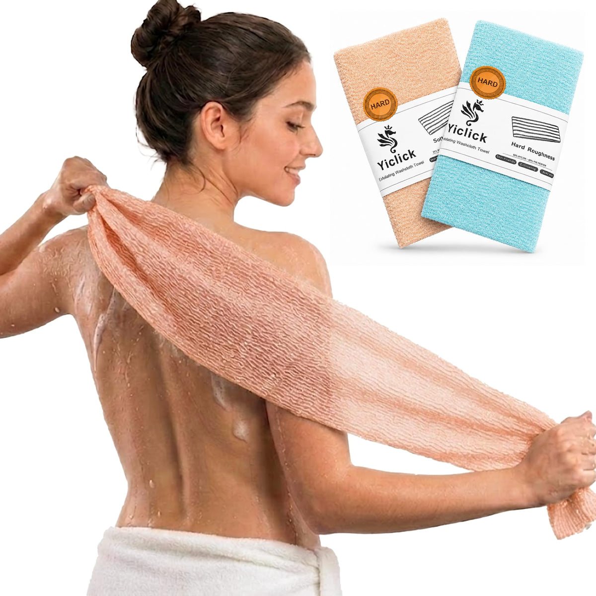 Yiclick Exfoliating Washcloth Towel, Back Scrubber for Shower for Women, Exfoliating Body Scrubber, Loofah Sponge Wash Cloth, Korean Japanese Exfoliating Shower Towel, Exfoliator Washer for Bath
