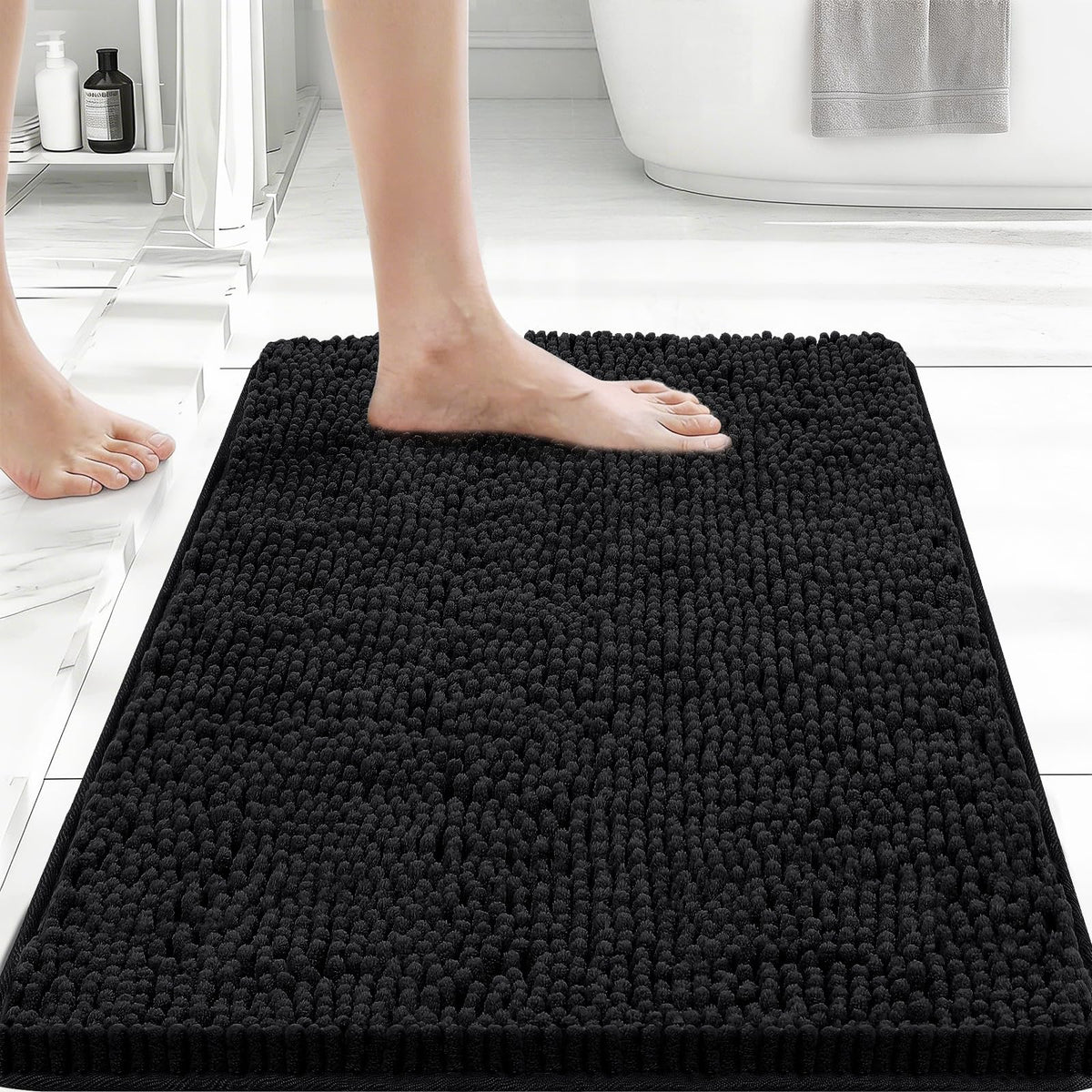 Bcoimo Small Bath Rug Mat,Chenille Extra Soft Navy Bathroom Mats for Floor