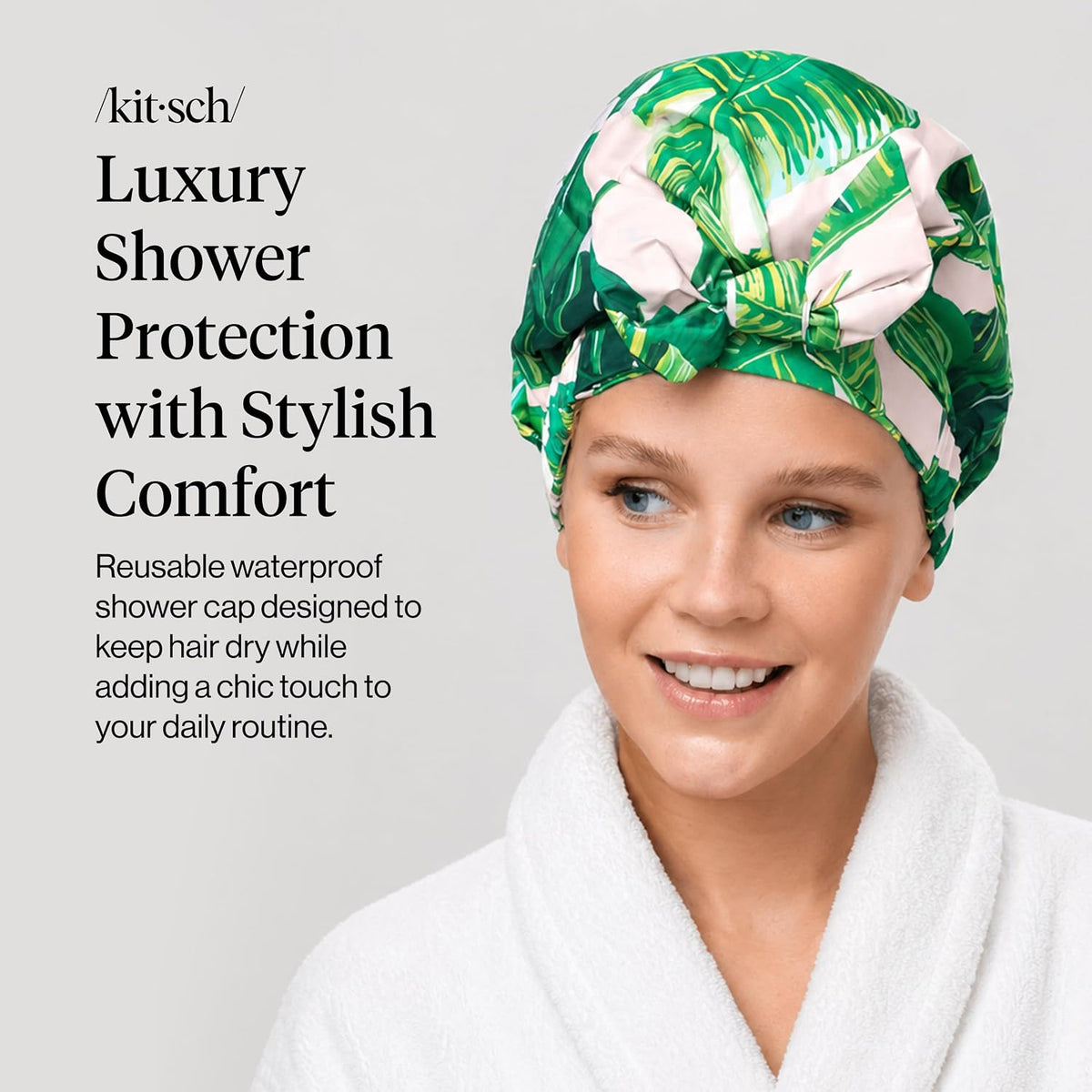 Kitsch Luxury Large Shower Cap for Women - Palm Leaves