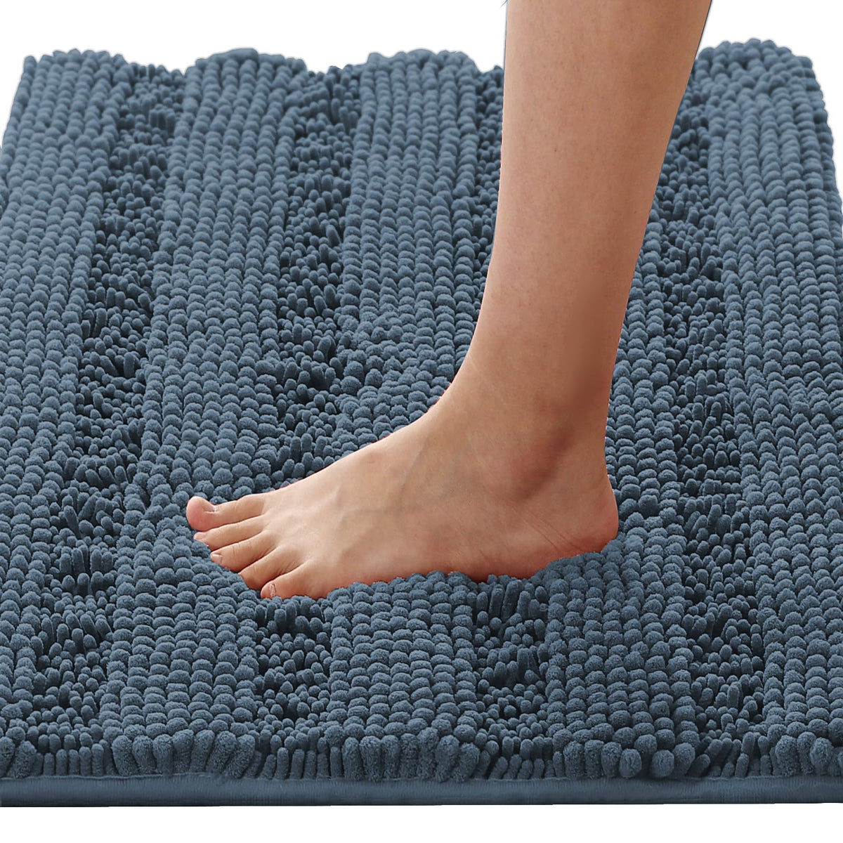 H.VERSAILTEX Grey Bathroom Rug Set Bath Mats, 2 Piece Bath Rugs Non Slip Thick Soft Chenille Striped Bath Rug Set, Bath Mats for Bathroom Sets (Grey, 20" x 32"/17" x 24")